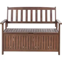 Beliani Gartenbank Dunkelbraun Akazienholz 120 cm mit Auflage Rot Armlehnen Stauraum Modern Rustikal Garten Terrasse Wintergarten Ausstattung Outdoor