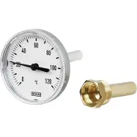 Wika 0 bis +120°C Aluminium-Bimetall-Thermometer 63mm Gehäuse 160mm Schaft mit Schutzrohr