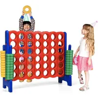 Unyqoos Mara 4-op-een-rij-Spiel XL - Klassisches Spiel für Kinder und Erwachsene - 42 Ringe - Rotes Blaues Spielbrett - 120 x 42 x 104 cm