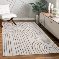 Paco Home Teppich "Tuana 215", grau, B:80cm H:15mm L:150cm, Polypropylen (PP), Teppiche, Teppich, Kurzflor, Regenbogen, Hoch-Tief Struktur, Scandi-Look