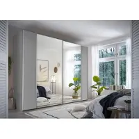 STAUD Schwebetürenschrank "Sonett 120, Made in Germany", grau (hellgrau), B:249cm H:222cm T:68cm, Holzwerkstoff, Schränke, Schwebetürenschrank, mit vier verschiedenen Ausstattungsvarianten