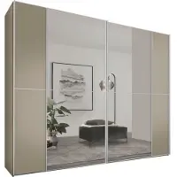 STAUD Schwebetürenschrank "Sonett 220, Made in Germany", beige (sand), B:249cm H:240cm T:68cm, Holzwerkstoff, Schränke, Schwebetürenschrank, mit vier verschiedenen Ausstattungsvarianten