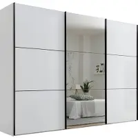 STAUD Schwebetürenschrank "Includo Glas, Made in Germany", weiß (alpinweißglas), B:280cm H:222cm T:68cm, Holzwerkstoff, Schränke, Schwebetürenschrank
