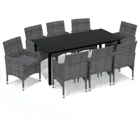 vidaXL 9-tlg. Garten-Essgruppe mit Kissen Poly Rattan Grau