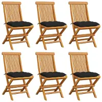 vidaXL Klappstühle mit schwarzen Kissen, 6-teilig, Massivholz Teakholz
