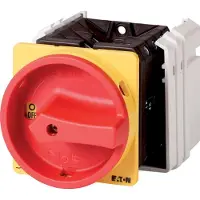 Eaton 096711 Hauptschalter, T5, 100 A, Einbau, 2 Baueinheit(en), 4-polig, NOT-AUS-Funktion, mit rotem Drehgriff und gelbem Sperrkranz T5-2-8324/EA/SVB