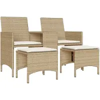 vidaXL Gartensofa 2-Sitzer mit Tisch und Hockern Beige Poly Rattan