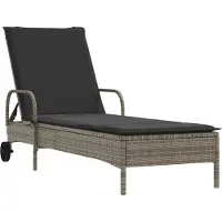 vidaXL Sonnenliege mit Rollen und Auflage Grau Poly Rattan