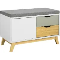 Unyqoos Schuhbank mit Sitzkissen – Garderoben- & Aufbewahrungsbank, 2 Schubladen & 1 Tür, MDF, Weiß/Grau, 38 x 80 x 51 cm, max. 150 kg