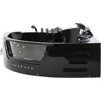 Beliani Whirlpool-Badewanne Schwarz 214 x 155 cm Eckmodell LED- Beleuchtung Modern