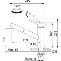 Franke Orbit Doccia, Ziehen, Edelstahl, Edelstahl, Hebelgriffe, Einzelbild, Keramik