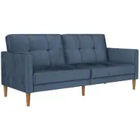 Dorel Home 3-Sitzer "Lilly", blau, B:207cm H:82cm T:82cm, Veloursstoff 100% Polyester, Sofas, 3-Sitzer, Bett-Funktion, Rückenlehne 3-fach verstellbar, Sitzhöhe 43 cm
