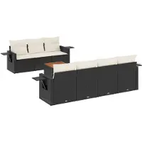 vidaXL 8-tlg. Garten-Sofagarnitur mit Kissen Schwarz Poly Rattan