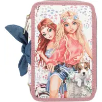 Depesche Federtasche TOPModel VELO FLEUR 3-Fach, gefüllt mit 18 Bunt- und Filzstiften, 2 Bleistiften,, Anspitzer, Radierer, Lineal, Schere, Klebestift,, Klett-Täschchen, Material: 100% recyceltes Polyester