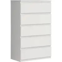 Forte Chelsea Hohe Kommode 77 mit 5 Schubladen, Weiß, 77,2 cm breit x 128,1 cm h