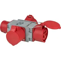 Brennenstuhl Kreuzverteiler CEE400V/32A, 3 CEE-Steckdosen, IP44, Spezialkunststoff, für Außeneinsatz, grau/rot