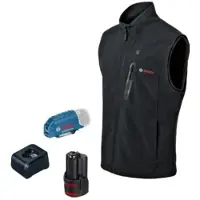 Bosch Beheizbare Weste GHV 12+18V XA, mit Akkuadapter, mit Ladegerät, mit 1x Akku (12V 2.0 Ah) schwarz - 06188000G7 - schwarz