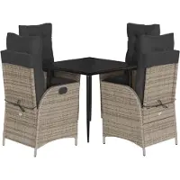 vidaXL 5-tlg. Garten-Essgruppe mit Kissen Grau Poly Rattan