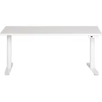 Beliani Schreibtisch Weiß Melamin 160x72cm Elektrisch Höhenverstellbar Rechteckig mit USB Rundes Metallgestell Modern Büro Steh-Sitz-Tisch Stehtisch