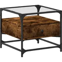 vidaXL Couchtisch mit Glasplatte Räuchereiche 50x50x45 cm Stahl