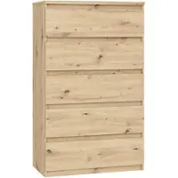 Forte Chelsea Hohe Kommode 77 mit 5 Schubladen, Artisan Eiche Nachbildung, 77,2 cm bre