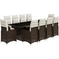 vidaXL 11-tlg. Garten-Bistro-Set mit Kissen Braun Poly Rattan