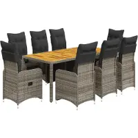 vidaXL 9-tlg. Garten-Bistro-Set mit Kissen Grau Poly Rattan