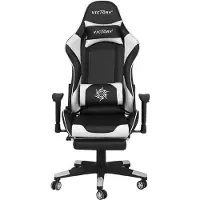 Beliani Bürostuhl Schwarz mit Weiß Kunstleder höhenverstellbar mit Fußstützen drehbar Gaming Stuhl Bequem Modernes innovatives Design