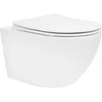LuxeBath Spülrandloses Hänge WC lang 54cm, Weiß matt, mit WC-Sitz abnehmbar aus Duroplast Softclose Absenkautomatik, aus Sanitärkeramik