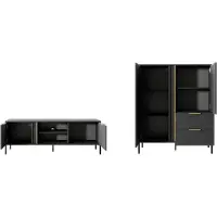 Meble Laski Wohnzimmer-Set Lars Wohnwand 2-tlg anthrazit gold