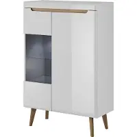 Feldmann-Wohnen Highboard Wohnzimmer Vitrinenschrank 90cm weiß hochglanz riviera eiche