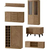 Szynaka Meble Wohnzimmer-Set Wohnwand Cozy 5-teilig Eiche Rustikal teilmassiv