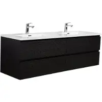 Badplaats Badmöbel Set mit Waschbecken und Unterschrank Angela 160 x 48 cm Schwarz Holz - Waschbeckenunterschrank mit Soft-Close und Doppelwaschbecken, Vorgemontiert