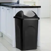 Markenlos Abfallcontainer 60 Liter mit Klappdeckel - Schwarz-Silber