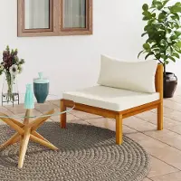 The Living Store Modulares Mittelsofa mit Cremeweißen Kissen Akazienholz