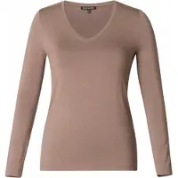 Base Level Langarmshirt , Damen, Gr. 42, grau (schwarz taupe), Web, Obermaterial: 96% Viskose, 4% Elasthan, unifarben, regular fit normal, V-Ausschnitt, Shirts Langarmshirt, mit V-Ausschnitt
