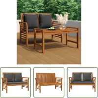The Living Store Sofabank mit Dunkelgrauen Kissen Massivholz Akazie
