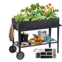 Markenlos Hochbeet - 108x49,5x80 cm - Metallpflanzenbox für den Außenbereich - Schwarz