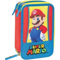 Super mario -Tricolore Schulmäppchen mit 3 Fächern-20 x 13 x 7 cm