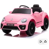 Vrooomy Volkswagen Beetle Kinder Elektroauto 12V (1–4 Jahre) – Offiziell Lizenziert, mit Fernbedienung, EVA-Reifen & Ledersitz – Kinder Elektrofahrzeug – Rosa