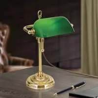 Orion Bankerlampe Harvard, messing/grün, Höhe 32 cm