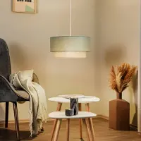 Duolla Pendelleuchte Boho, salbeigrün/braun, Ø 45 cm, Textil