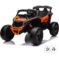 Vrooomy Can Am Maverick R Kinder Elektrofahrzeug 12V 4x4 (1–6 Jahre) – Offiziell Lizenziert Can-Am Buggy, mit 4 Motoren, 2.4G Fernbedienung, EVA-Reifen & Ledersitz – Kinder Elektroauto Orange