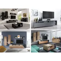 Hm Helvetia Wohnwand Anbauwand Schrankwand Modern 3-teilig Grifflos Schwarz Matt 73548459