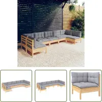 The Living Store 7-tlg. Garten-Lounge-Set mit Grauen Kissen Kiefer Massivholz