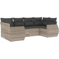 vidaXL 6-tlg. Garten-Sofagarnitur mit Kissen Hellgrau Poly Rattan