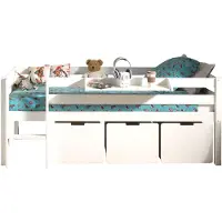 Vipack Kojen-Spielbett mit Liegefläche 90 x 200 cm, inkl. Leiter, Regal, Rolllattenrost und 3 Schubkästen, Kiefer und MDF weiß lackiert