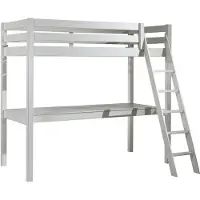 Vipack Hochbett mit Liegefläche 90 x 200 cm und großer Schreibtischplatte, Ausf. weiß lackiert