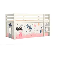 Vipack Halbhohes Bett PINO, mit Textilset "Princess Sophie", Ausf. Kiefer massiv weiß lackiert