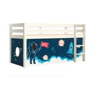 Vipack Halbhohes Bett PINO, mit Textilset "Space Shuttle", Ausf. Kiefer massiv weiß lackiert
